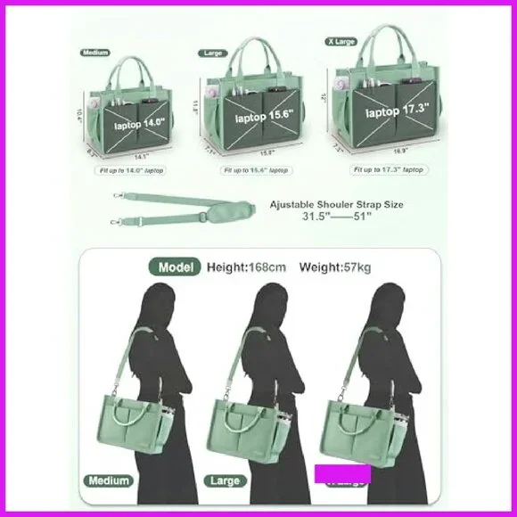Canvas Tote Bag with Zipper Top Multiple Compartments Luggage Sleeve